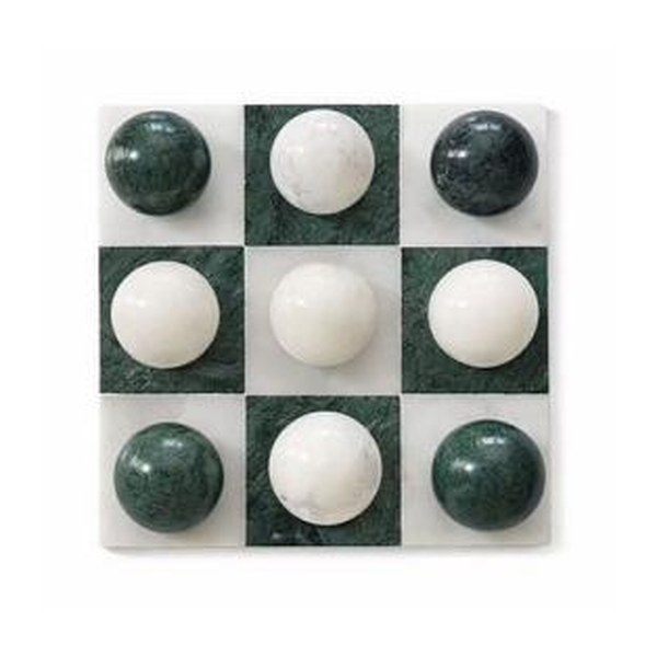 Green and white marble tic tac toe set